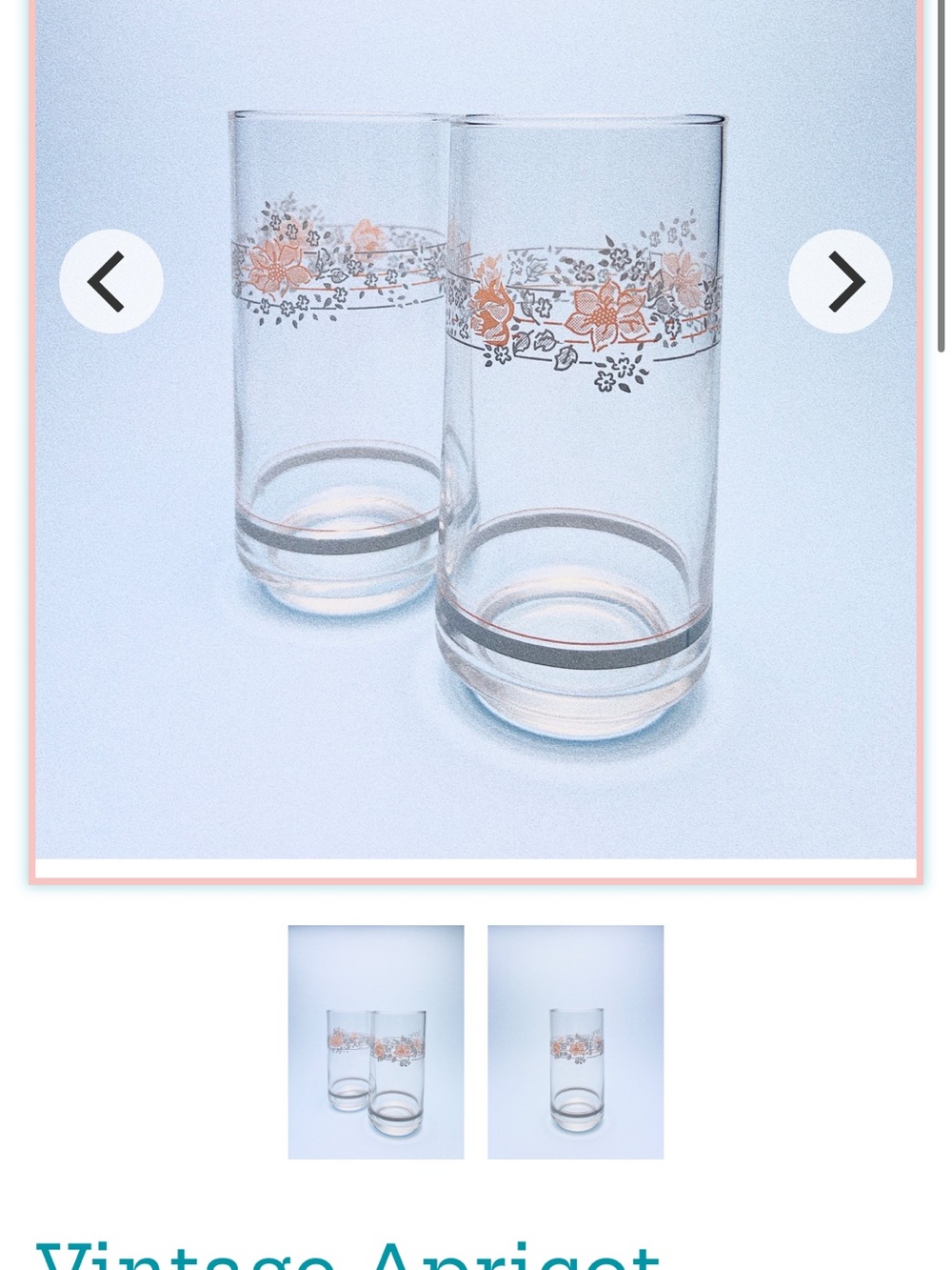 Vintage Apricot Floral Highball Glasses - Set of 2